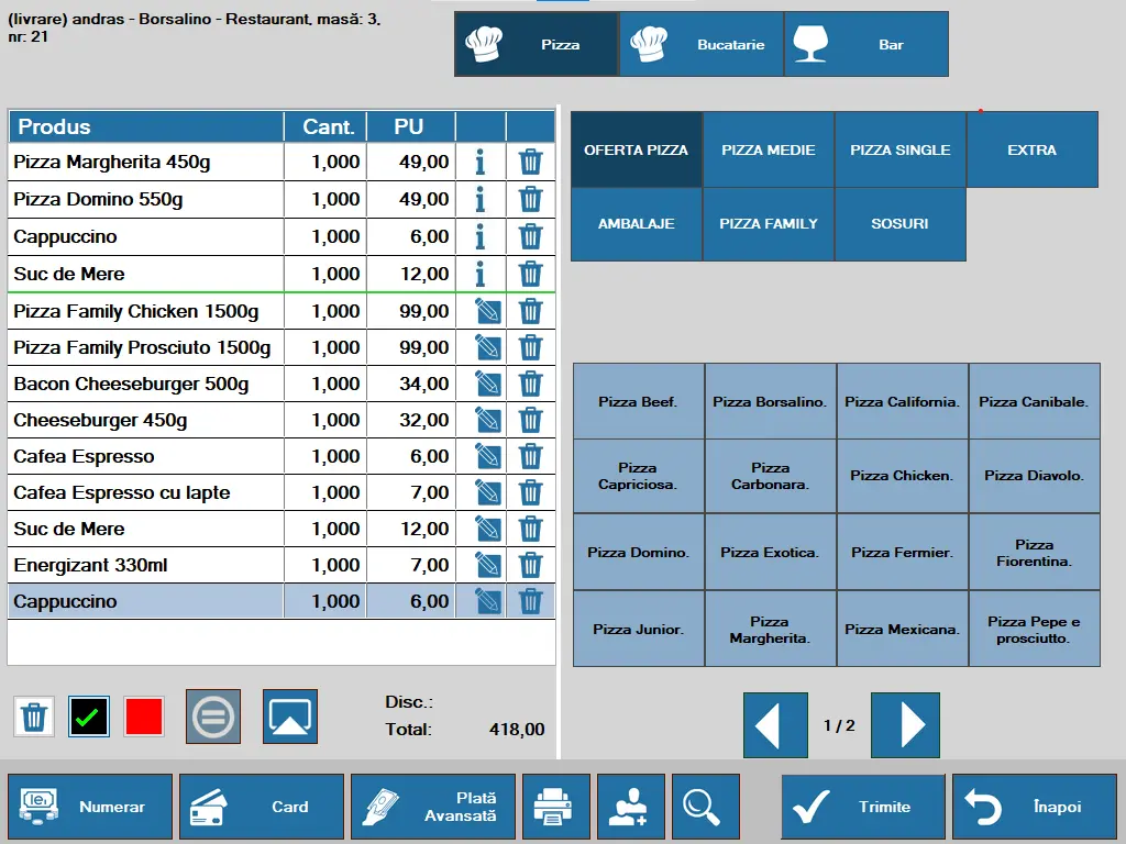 interfața soft restaurant vilicorest