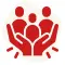 Red and white icon depicting people, symbolizing a reliable support service.