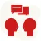 Red icon depicting two people communicating.